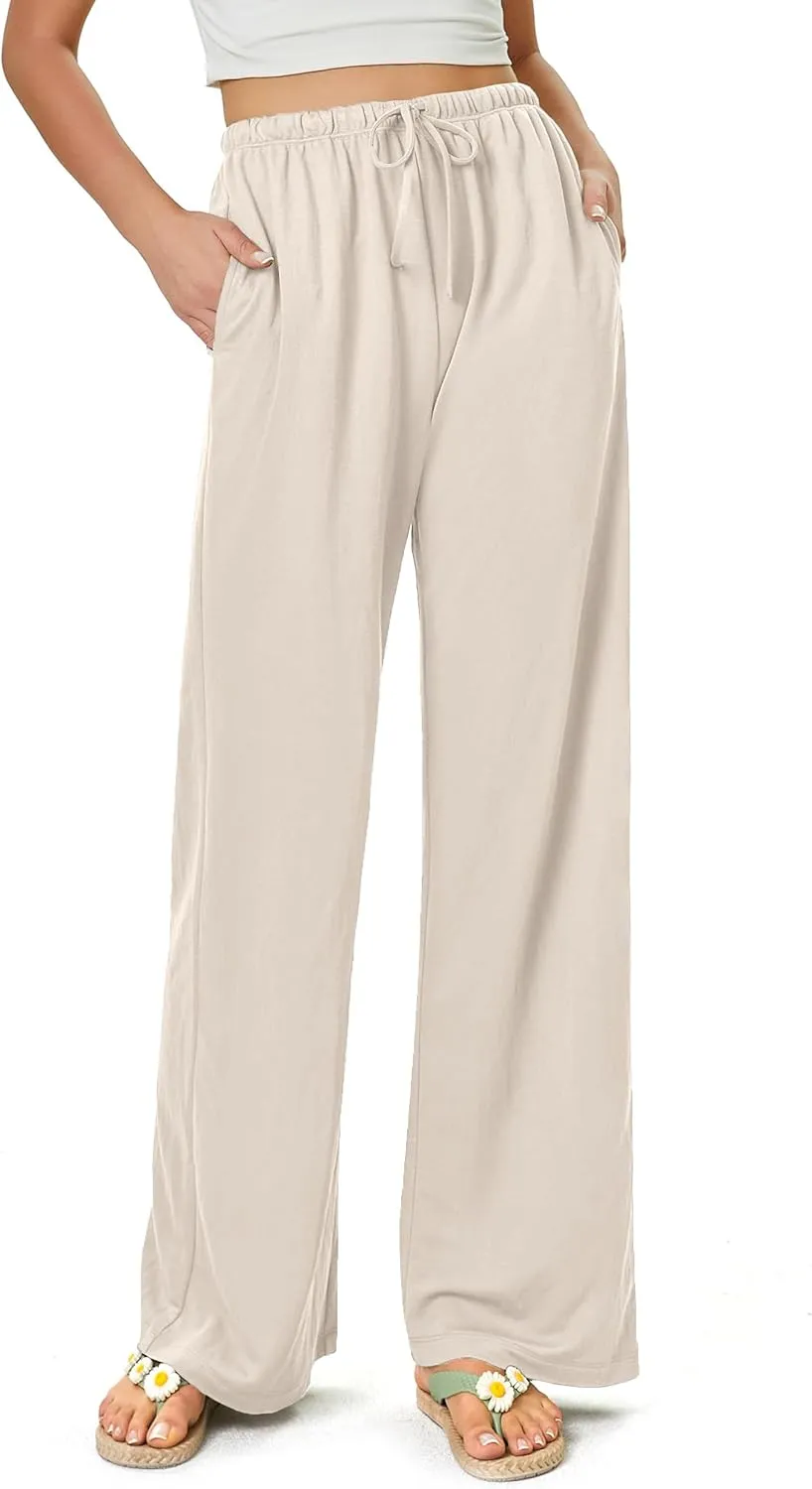 keriffe Summer Outfits Flowy Palazzo Pants for Women 2025 High Waisted Wide Leg Beach Casual Vacation Pants Trousers Pockets