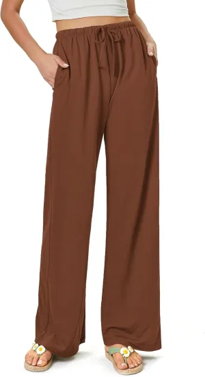 keriffe Summer Outfits Flowy Palazzo Pants for Women 2025 High Waisted Wide Leg Beach Casual Vacation Pants Trousers Pockets