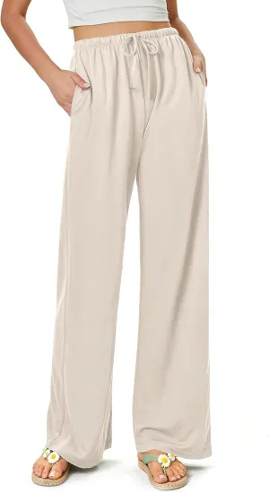 keriffe Summer Outfits Flowy Palazzo Pants for Women 2025 High Waisted Wide Leg Beach Casual Vacation Pants Trousers Pockets