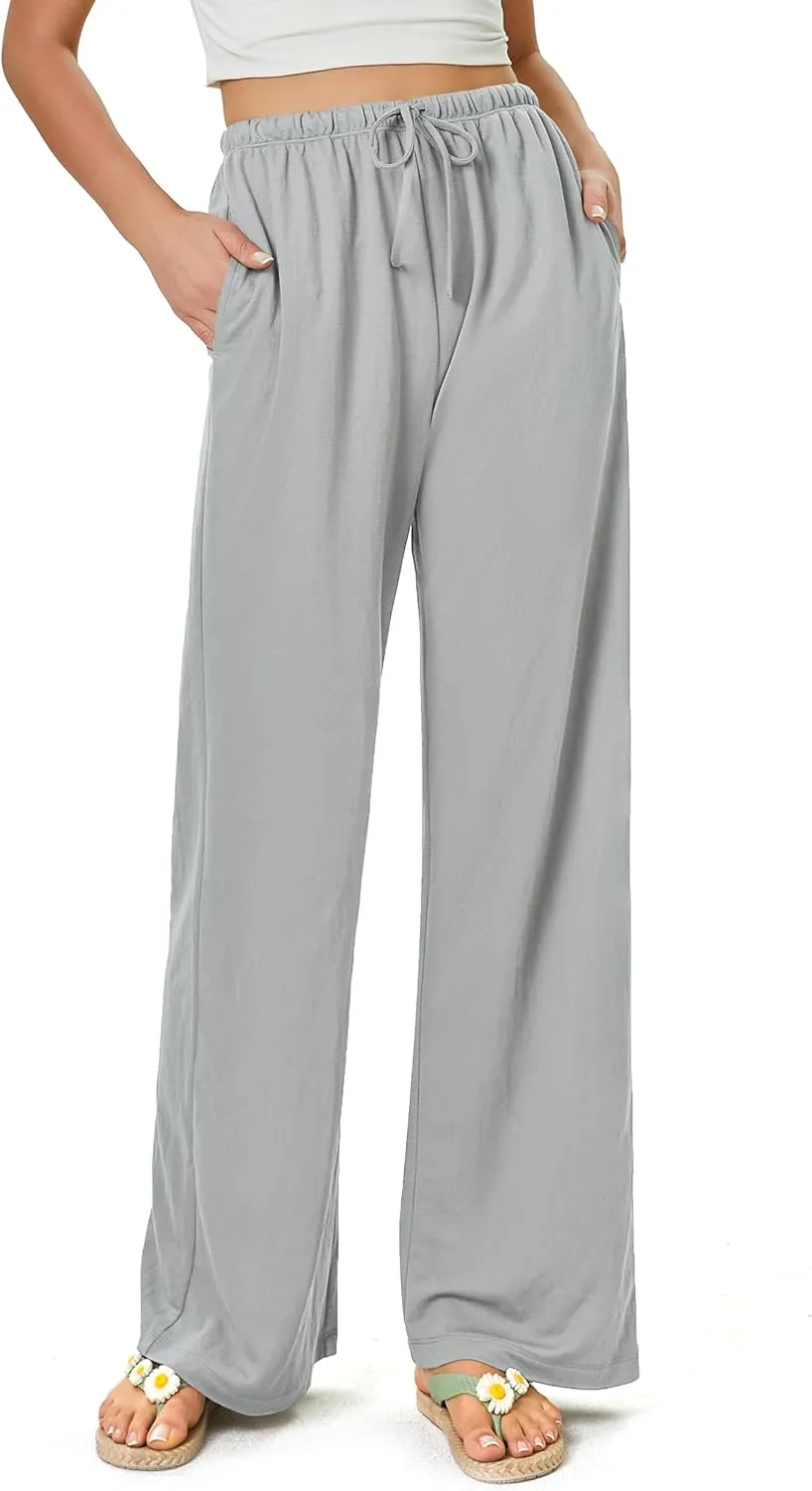 keriffe Summer Outfits Flowy Palazzo Pants for Women 2025 High Waisted Wide Leg Beach Casual Vacation Pants Trousers Pockets