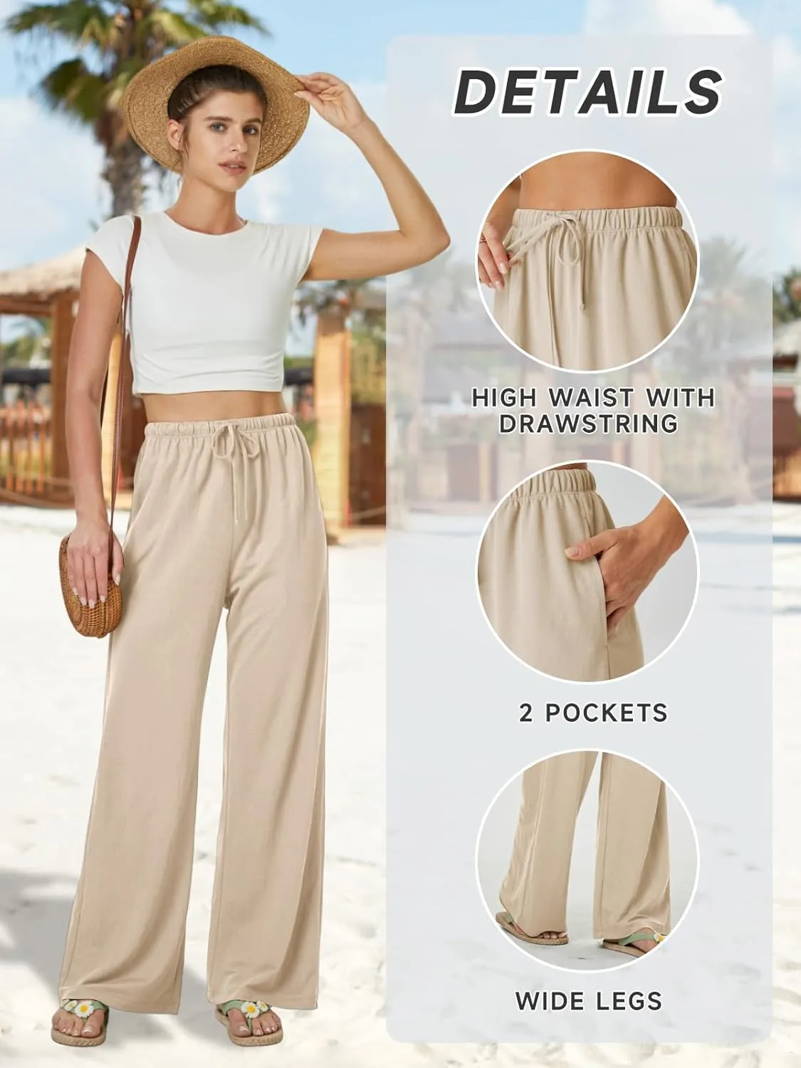 keriffe Summer Outfits Flowy Palazzo Pants for Women 2025 High Waisted Wide Leg Beach Casual Vacation Pants Trousers Pockets