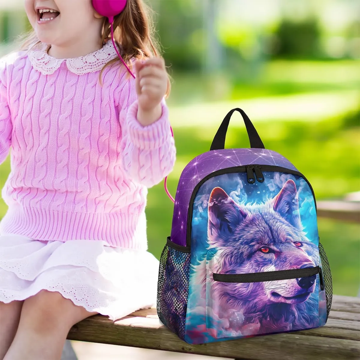 Kids Backpack for Boys Wolf Cute Animal Boys School Backpacks Teens, Kindergarten Elementary Kids Toddler Bookbag Mochilas Escolares Para Nias 12in Mini Preschool Cute Starry Sky Travel Backpack
