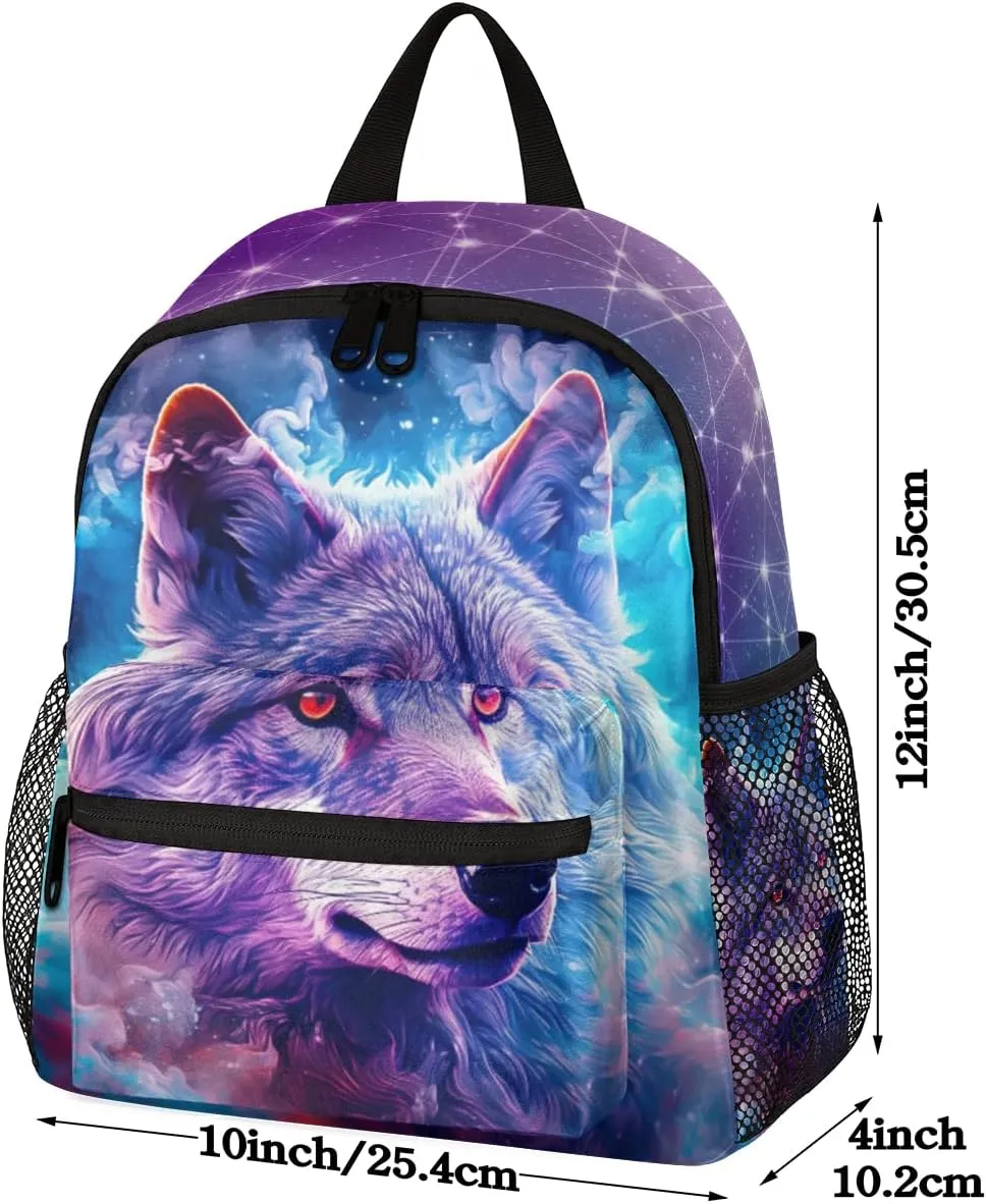 Kids Backpack for Boys Wolf Cute Animal Boys School Backpacks Teens, Kindergarten Elementary Kids Toddler Bookbag Mochilas Escolares Para Nias 12in Mini Preschool Cute Starry Sky Travel Backpack