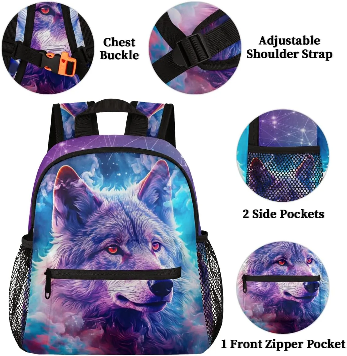 Kids Backpack for Boys Wolf Cute Animal Boys School Backpacks Teens, Kindergarten Elementary Kids Toddler Bookbag Mochilas Escolares Para Nias 12in Mini Preschool Cute Starry Sky Travel Backpack