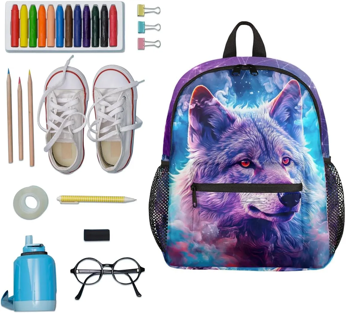 Kids Backpack for Boys Wolf Cute Animal Boys School Backpacks Teens, Kindergarten Elementary Kids Toddler Bookbag Mochilas Escolares Para Nias 12in Mini Preschool Cute Starry Sky Travel Backpack