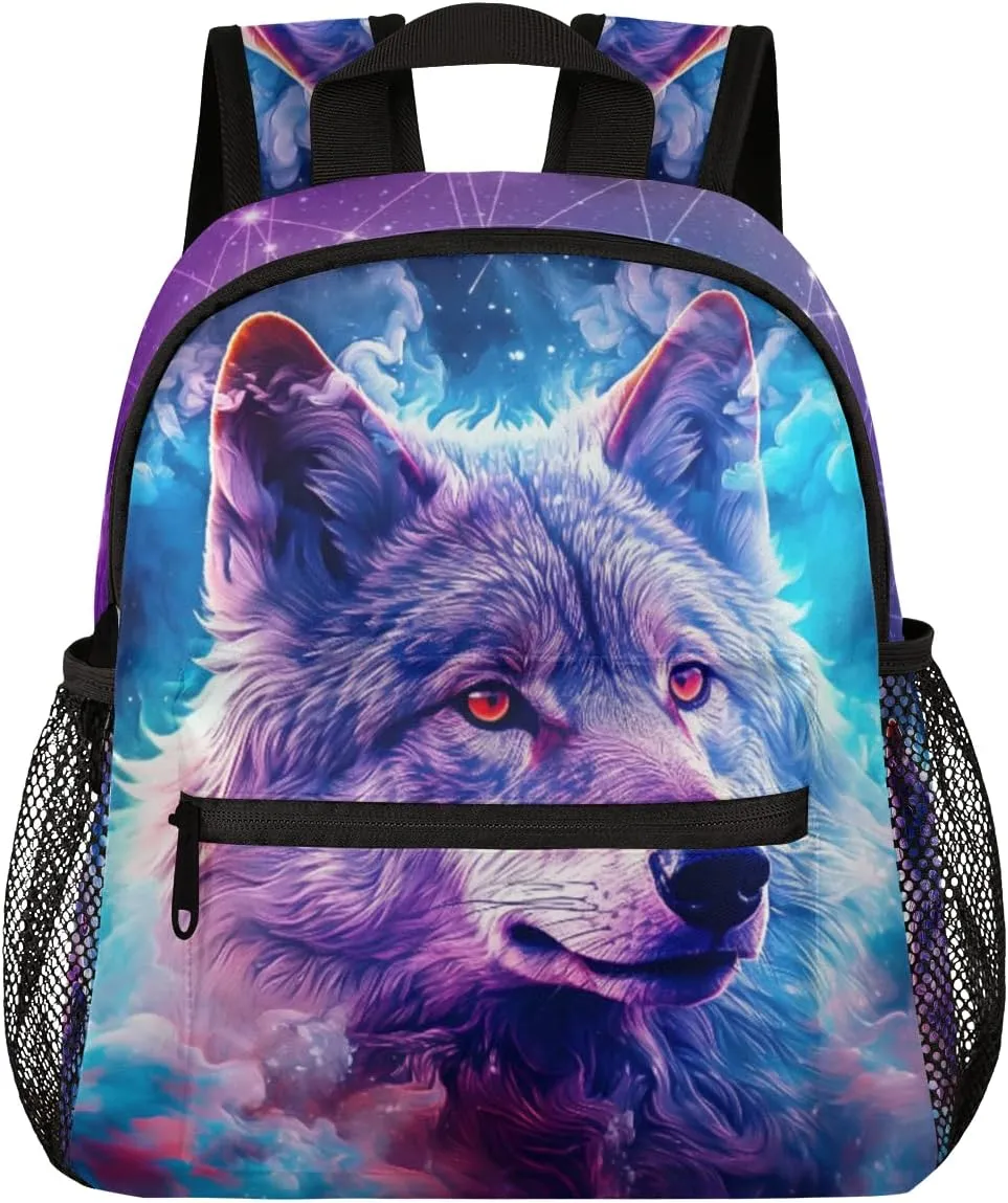 Kids Backpack for Boys Wolf Cute Animal Boys School Backpacks Teens, Kindergarten Elementary Kids Toddler Bookbag Mochilas Escolares Para Nias 12in Mini Preschool Cute Starry Sky Travel Backpack