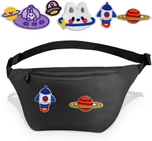 Kids Fanny Pack with DIY Stickers, 10.6 x 5.5 x 3.5 inches, Black Crossbody Waist Bag, Adjustable Strap