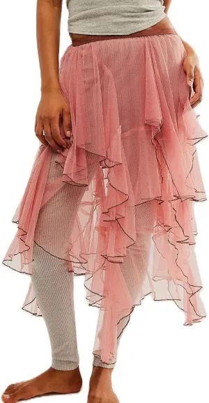 KMBANGI Womens Mesh Lace Long Skirt Asymmetrical Layered Ruffle Maxi Skirts Flowy Y2k See Through Midi Skirt Summer