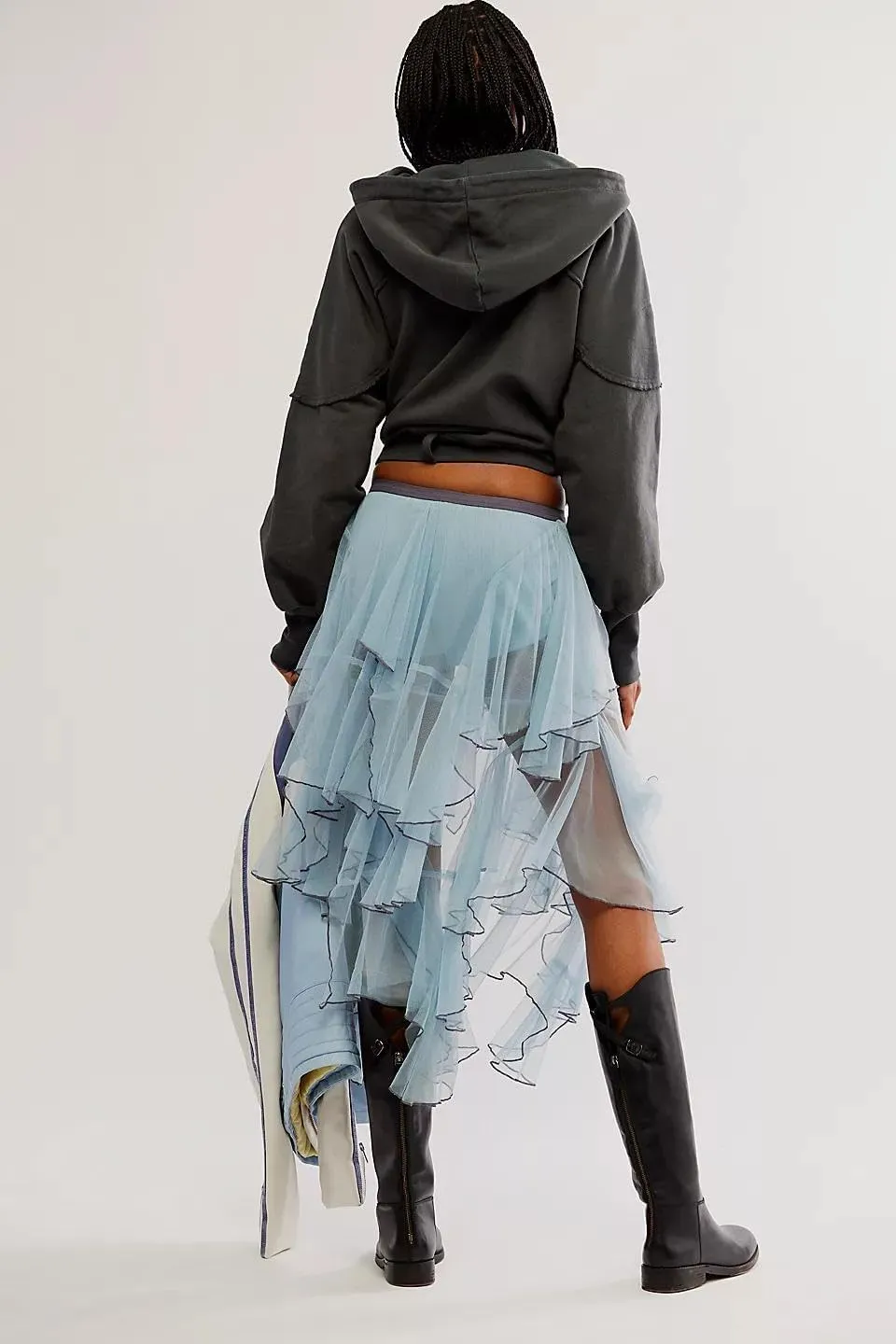 KMBANGI Womens Mesh Lace Long Skirt Asymmetrical Layered Ruffle Maxi Skirts Flowy Y2k See Through Midi Skirt Summer