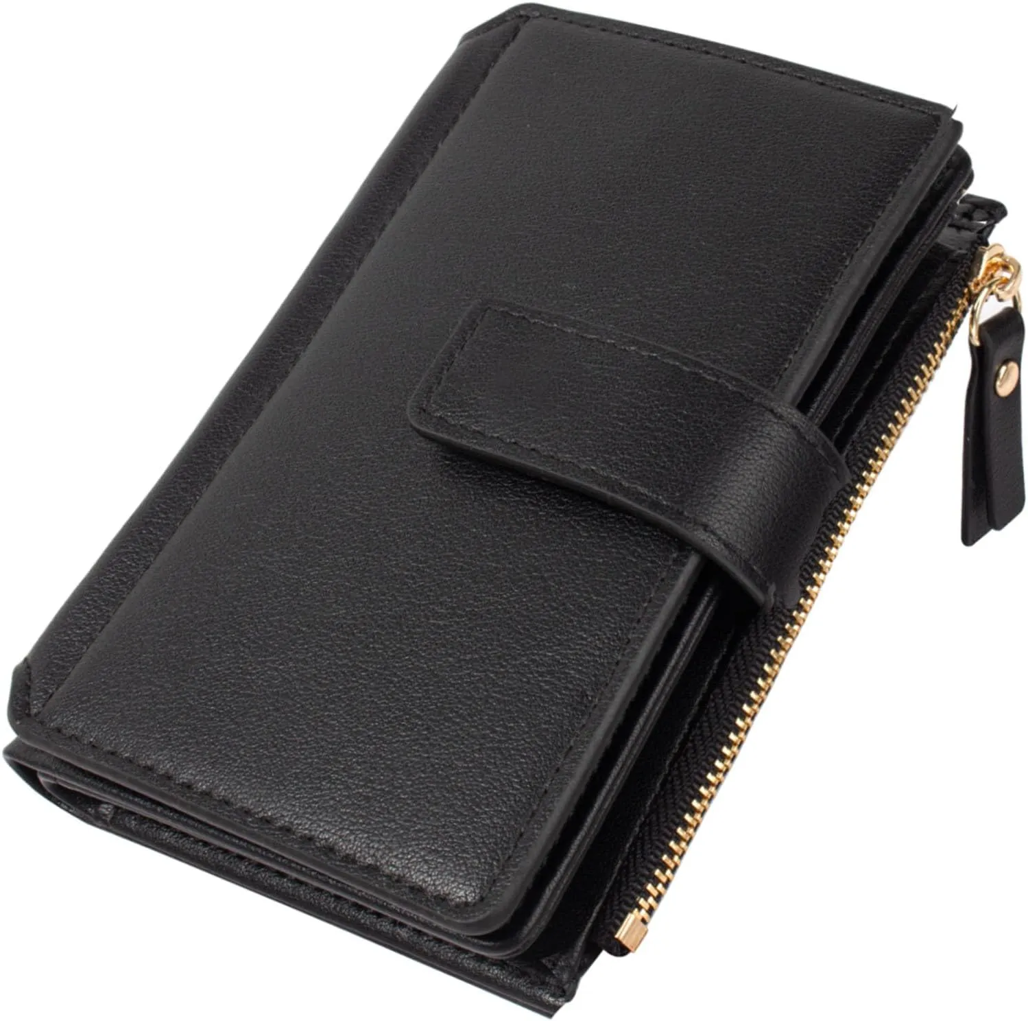 KOTORA Womens Small Wallets Leather RFID Blocking Bifold Zipper Coin Pocket Wallet Card Case Holder Minimalist Clutch Handbag Purse (Black)