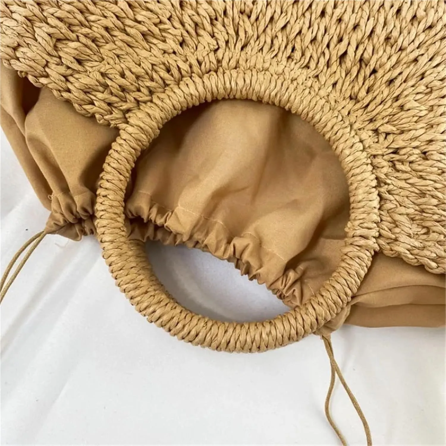 Ladies Straw Handbag Straw Plaited Tote Bag for Women Semi-Circle Woven Round Bucket Bag Handmade Colorful Basket Rattan Handbag for BeachHoliday(Beige,S)