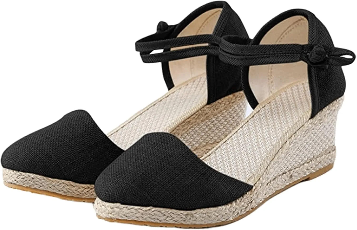 Ladmiple Espadrille Wedge Sandals For Women Low Heel Closed Toe Platform Sandals Ankle Strap Casual Dressy Summer Shoes