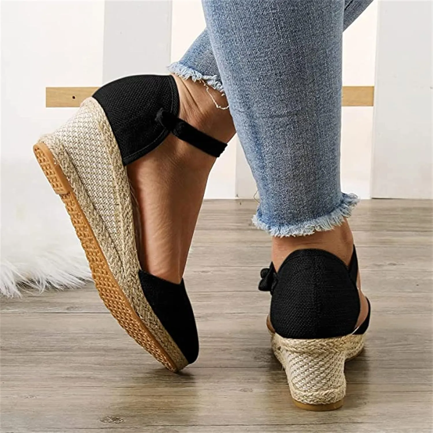 Ladmiple Espadrille Wedge Sandals For Women Low Heel Closed Toe Platform Sandals Ankle Strap Casual Dressy Summer Shoes