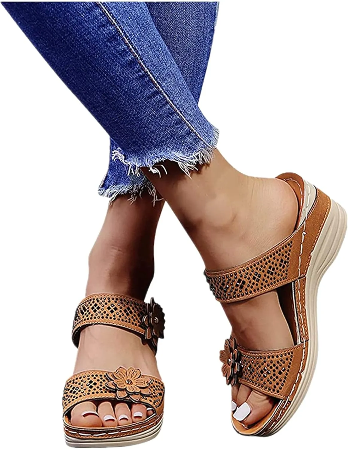 Ladmiple Sandals for Women Casual Summer Womens Orthopedic Sandal Arch Support Roman Open Toe Flip Flops Dressy Shoes