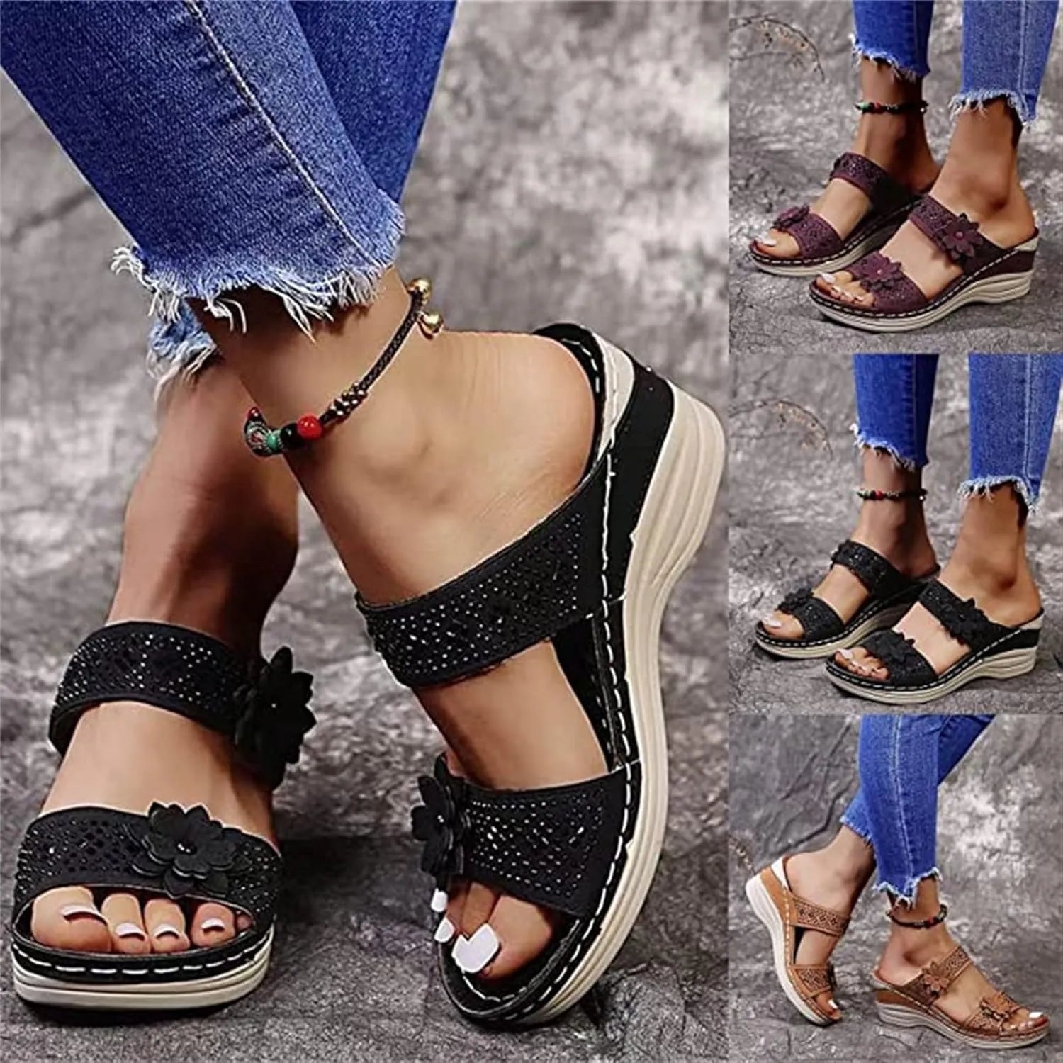 Ladmiple Sandals for Women Casual Summer Womens Orthopedic Sandal Arch Support Roman Open Toe Flip Flops Dressy Shoes