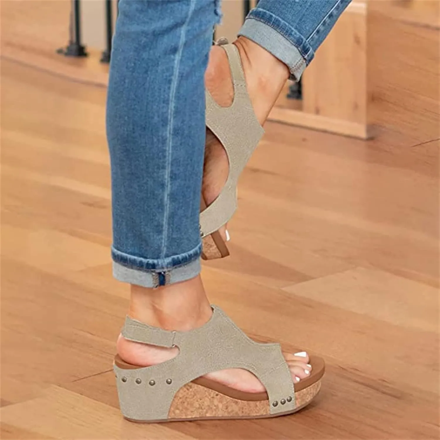 Ladmiple Sandals for Women Dressy Summer,Women's Comfy Espadrille Wedge Platform Sandals Ankle Buckle Open Toe Sandals