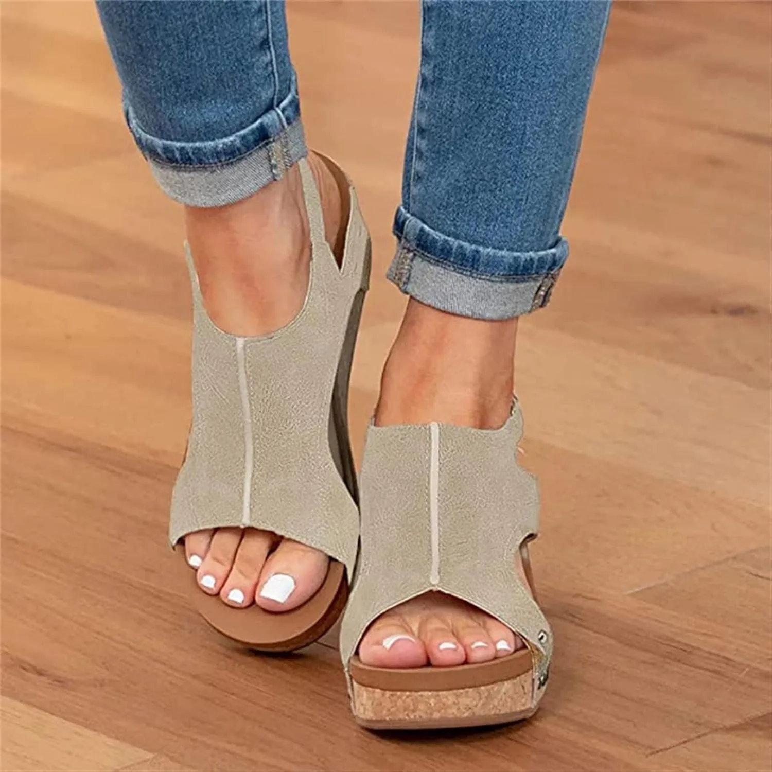 Ladmiple Sandals for Women Dressy Summer,Women's Comfy Espadrille Wedge Platform Sandals Ankle Buckle Open Toe Sandals