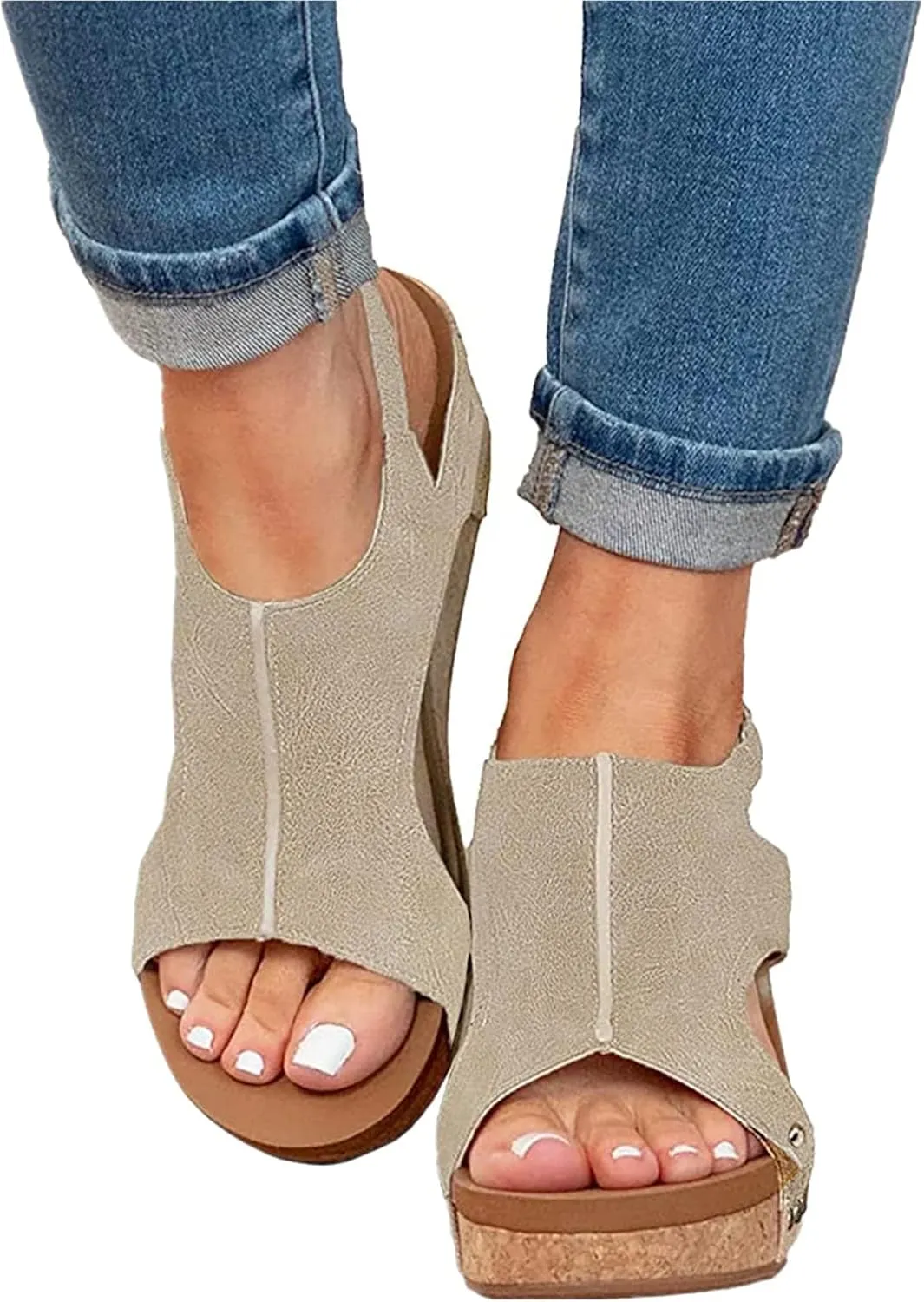 Ladmiple Sandals for Women Dressy Summer,Women's Comfy Espadrille Wedge Platform Sandals Ankle Buckle Open Toe Sandals