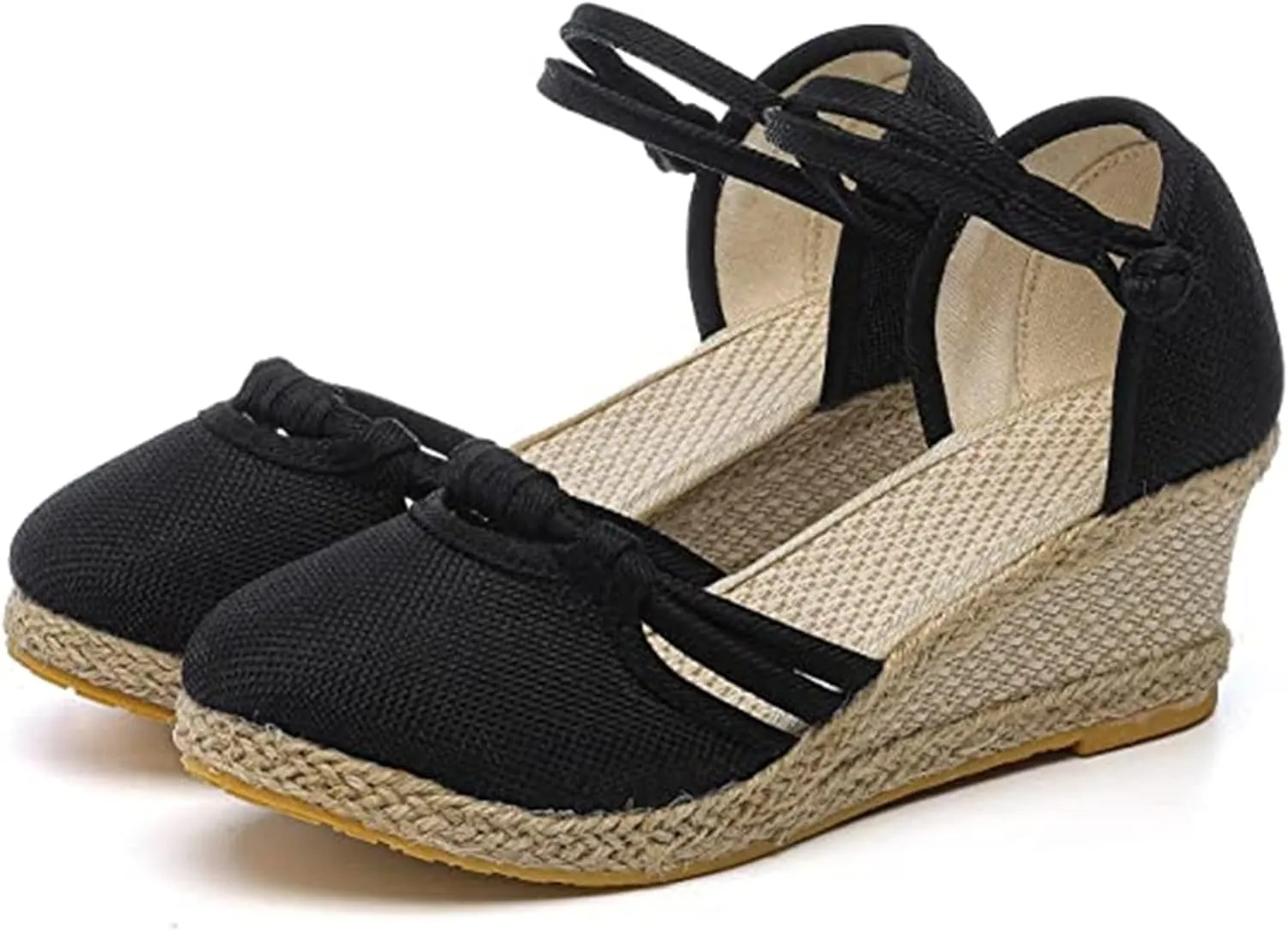 Ladmiple Sandals for Women Dressy Summer,Women's Wedge Sandal Espadrille Platform Closed Toe Braided Buckle Linen Sandal