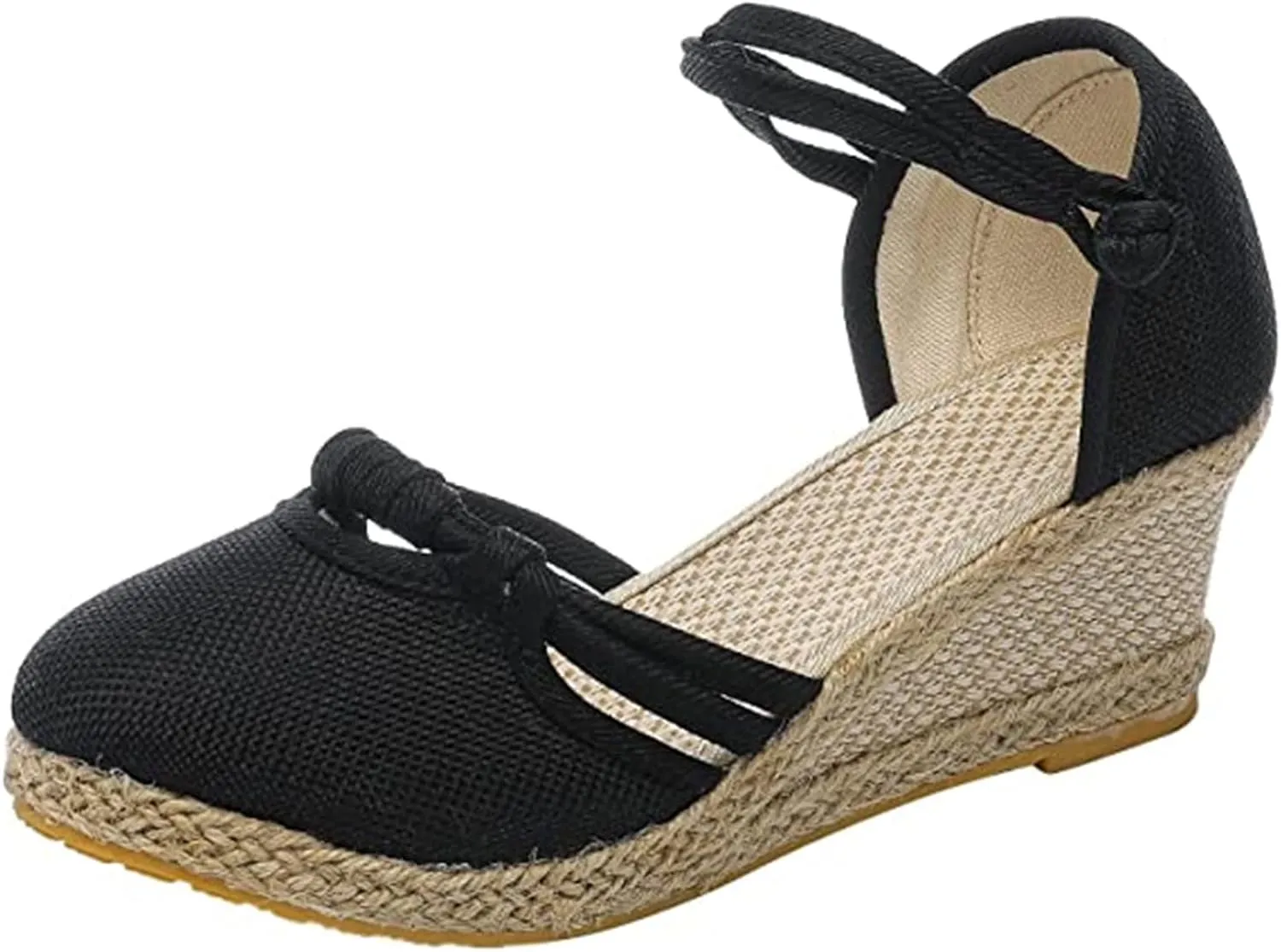 Ladmiple Sandals for Women Dressy Summer,Women's Wedge Sandal Espadrille Platform Closed Toe Braided Buckle Linen Sandal