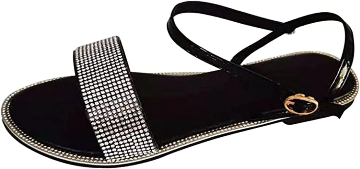 Ladmiple Sandals for Women Dressy Trendy Ankle Strap Crystal Flip Flop Sandals Summer Casual Beach Open Toe Flats Sandal