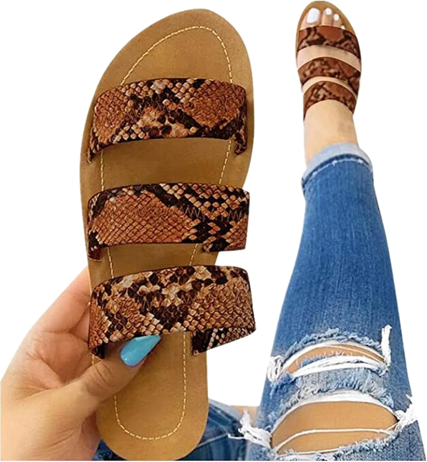 Ladmiple Sandals for Women Flat,Womens Casual Open Toe Flats Sandal Flip-Flops Sandals Beach Summer Travel Shoes Slippers