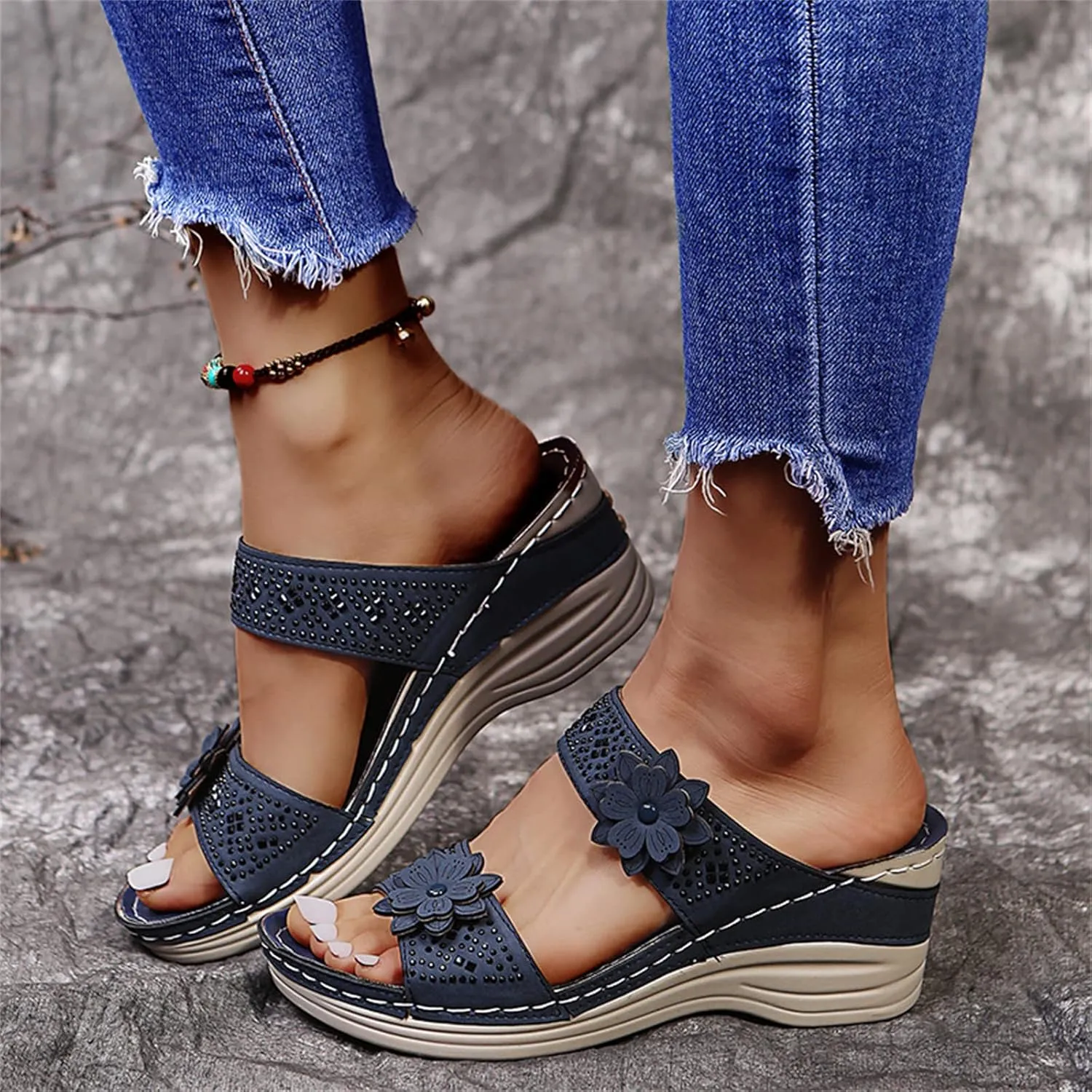 Ladmiple Sandals Women 2023 Fashion Floral Orthopedic Flip Flops Arch Support Comfy Slippers Casual Roman Open Toe Shoes