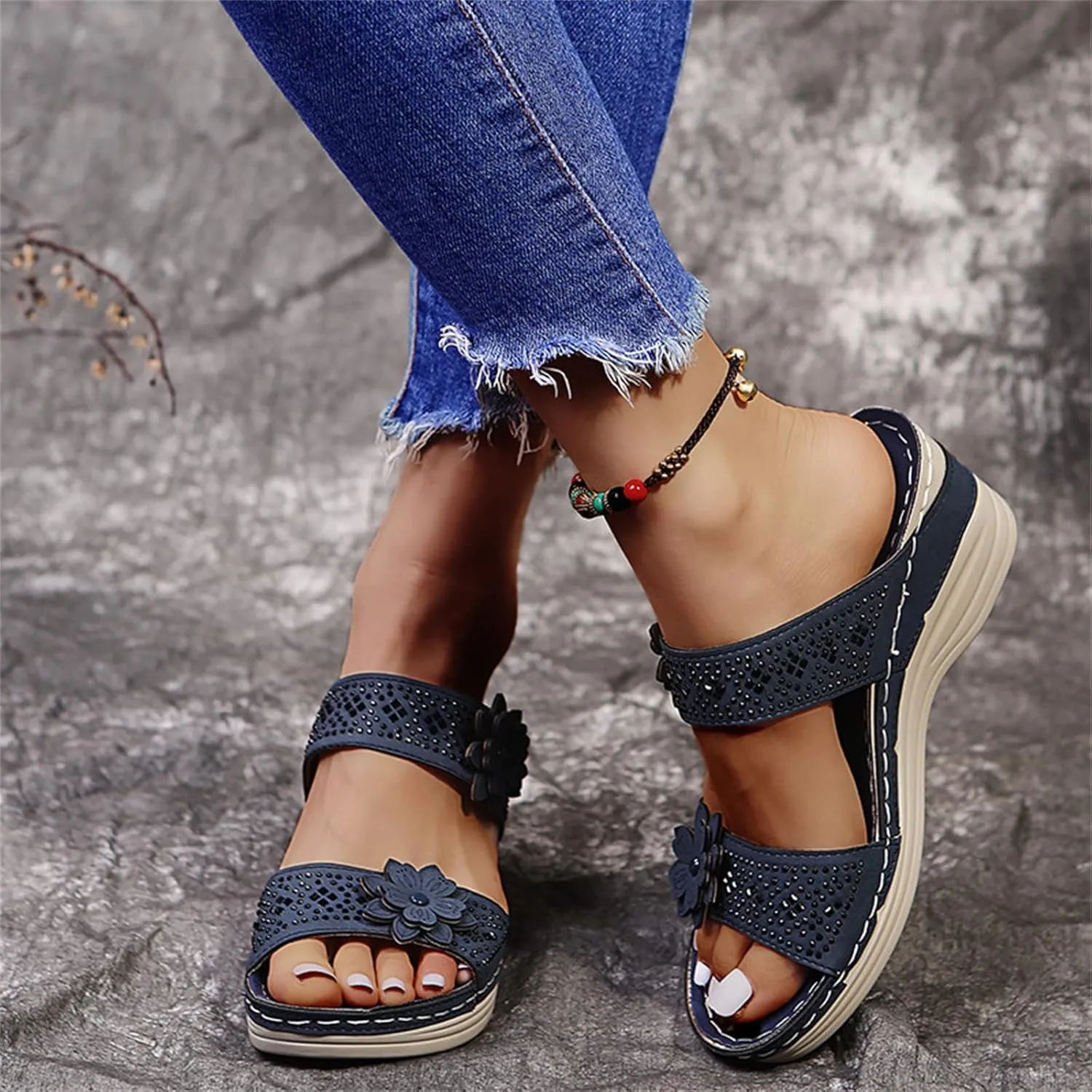 Ladmiple Sandals Women 2023 Fashion Floral Orthopedic Flip Flops Arch Support Comfy Slippers Casual Roman Open Toe Shoes