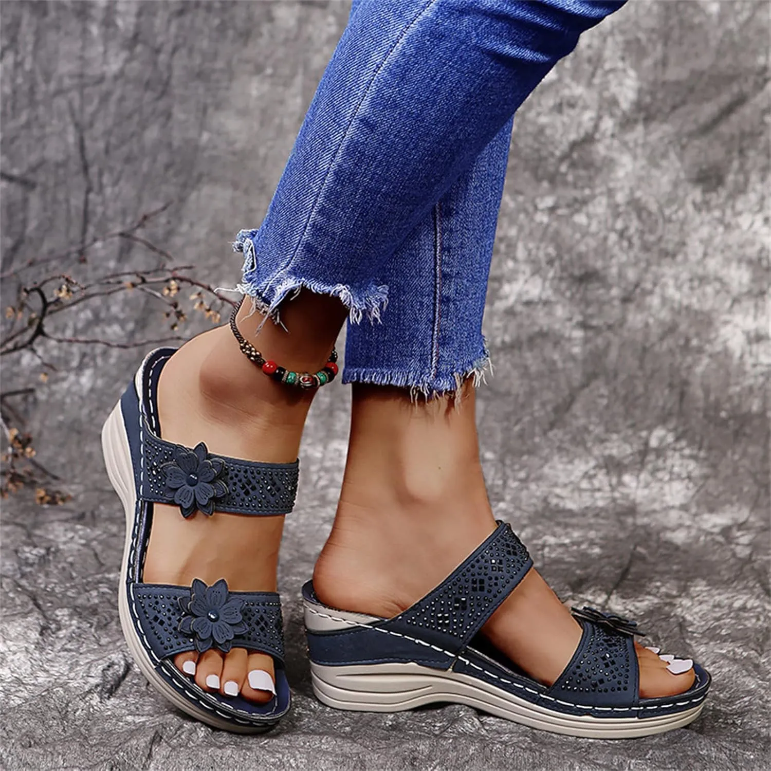 Ladmiple Sandals Women 2023 Fashion Floral Orthopedic Flip Flops Arch Support Comfy Slippers Casual Roman Open Toe Shoes