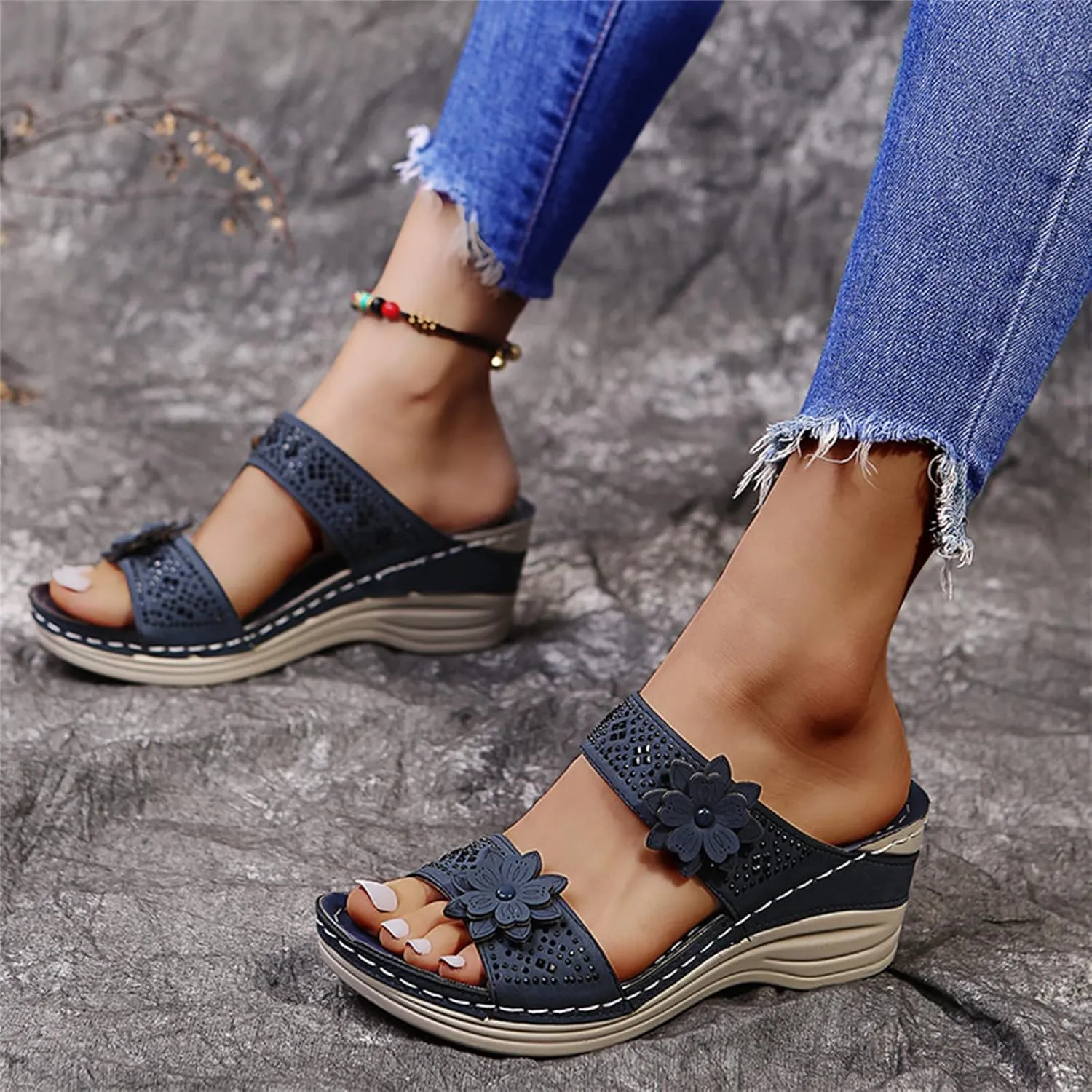 Ladmiple Sandals Women 2023 Fashion Floral Orthopedic Flip Flops Arch Support Comfy Slippers Casual Roman Open Toe Shoes