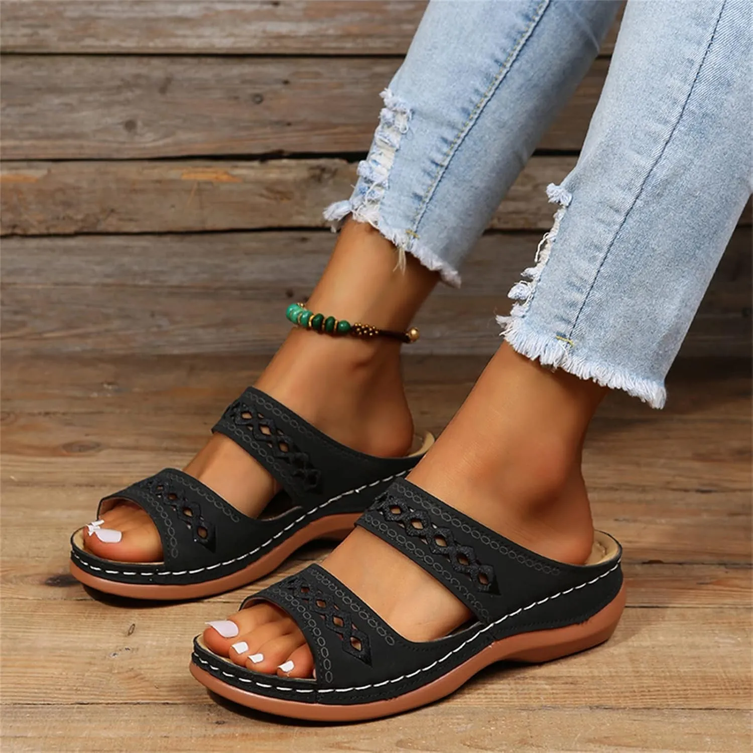 Ladmiple Sandals Women 2023 Fashion Orthopedic Flip Flops Sandals with Arch Support Wedge Slippers Roman Slip On Sandal