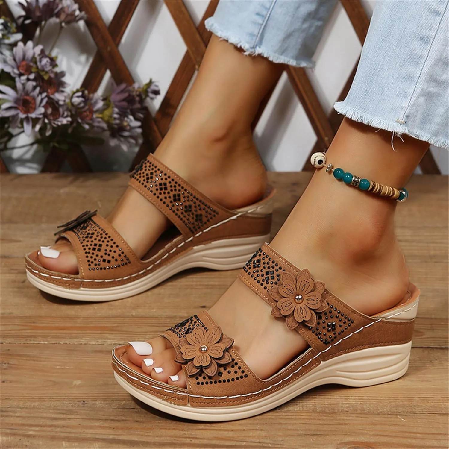 Ladmiple Sandals Women 2023 Fashion Orthopedic Flip Flops Sandals with Arch Support Wedge Slippers Roman Slip On Sandal