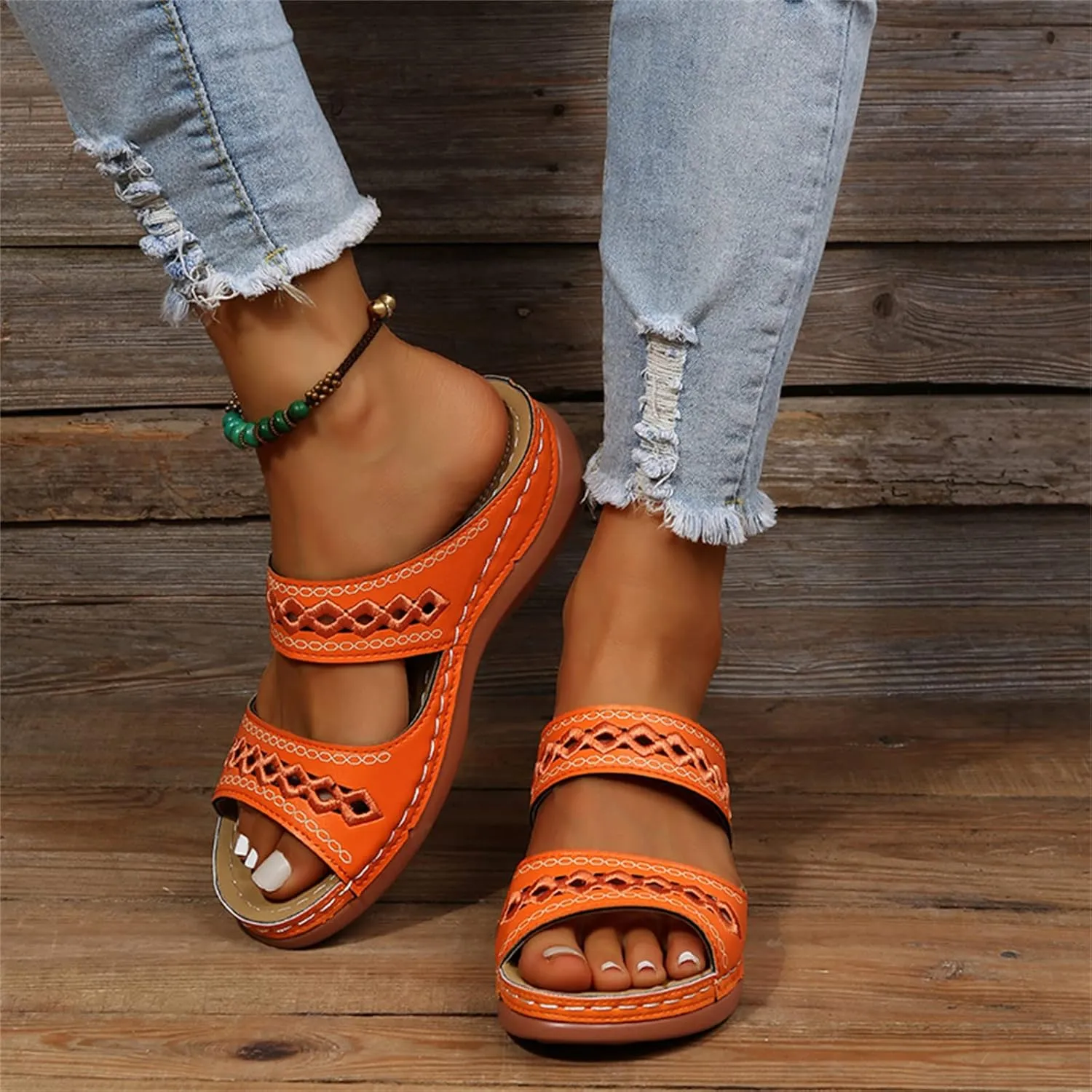 Ladmiple Sandals Women 2023 Fashion Orthopedic Flip Flops Sandals with Arch Support Wedge Slippers Roman Slip On Sandal