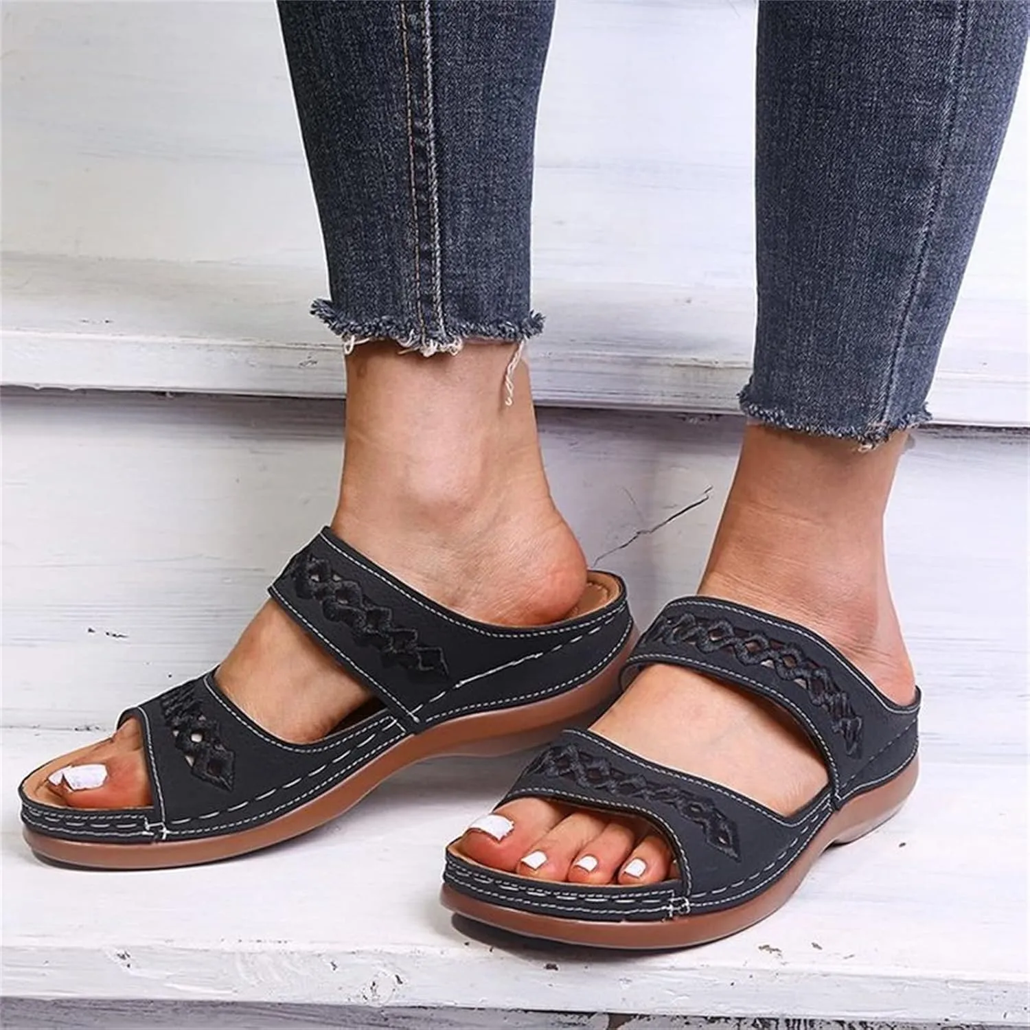 Ladmiple Sandals Women 2023 Fashion Orthopedic Flip Flops Sandals with Arch Support Wedge Slippers Roman Slip On Sandal