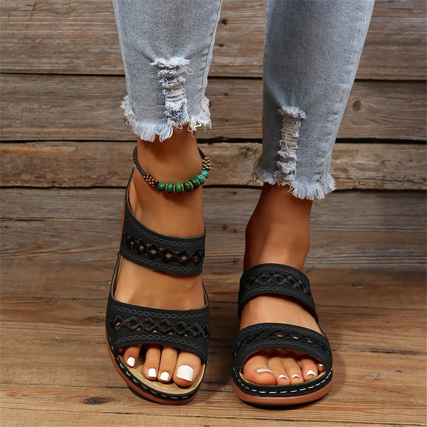 Ladmiple Sandals Women 2023 Fashion Orthopedic Flip Flops Sandals with Arch Support Wedge Slippers Roman Slip On Sandal