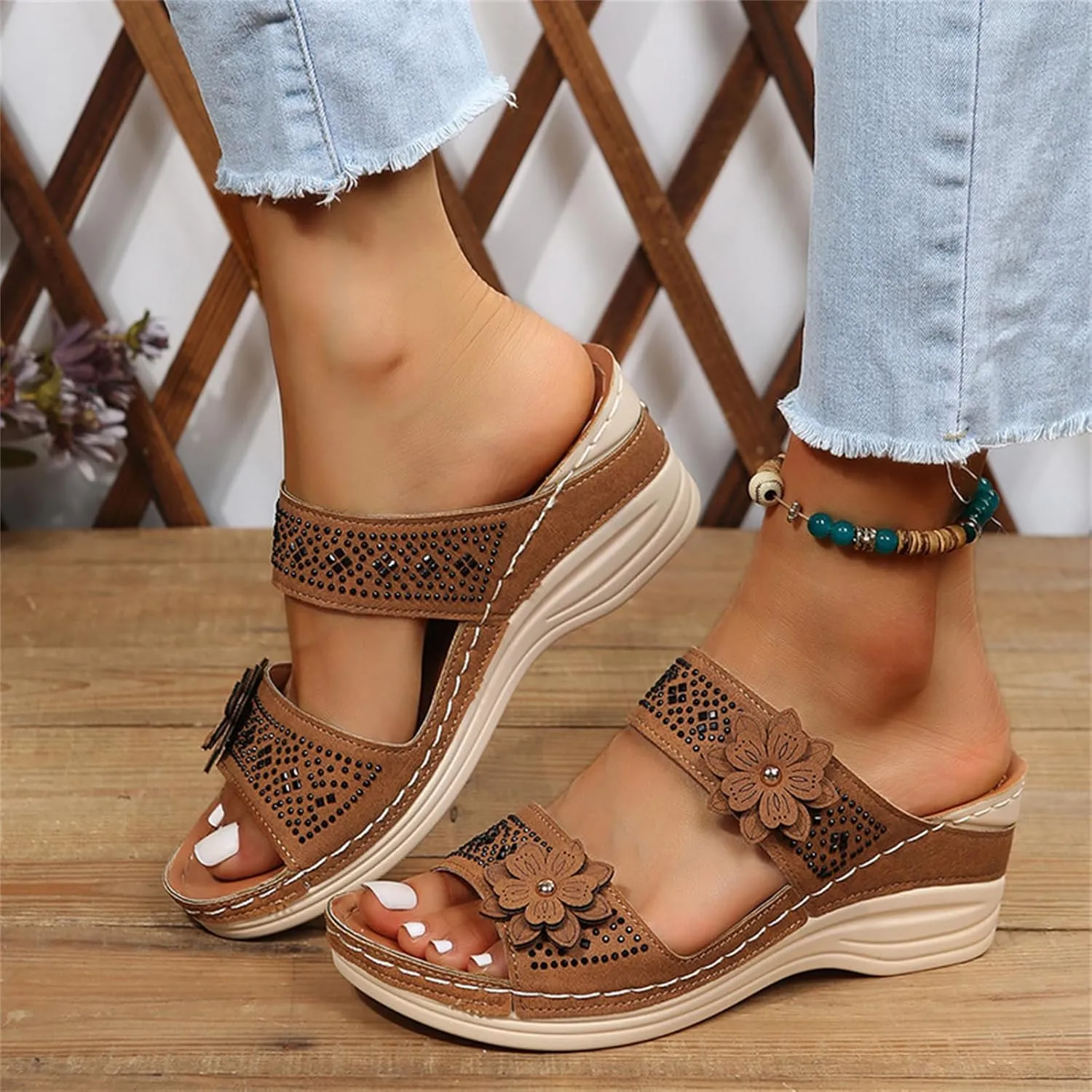 Ladmiple Sandals Women 2023 Fashion Orthopedic Flip Flops Sandals with Arch Support Wedge Slippers Roman Slip On Sandal