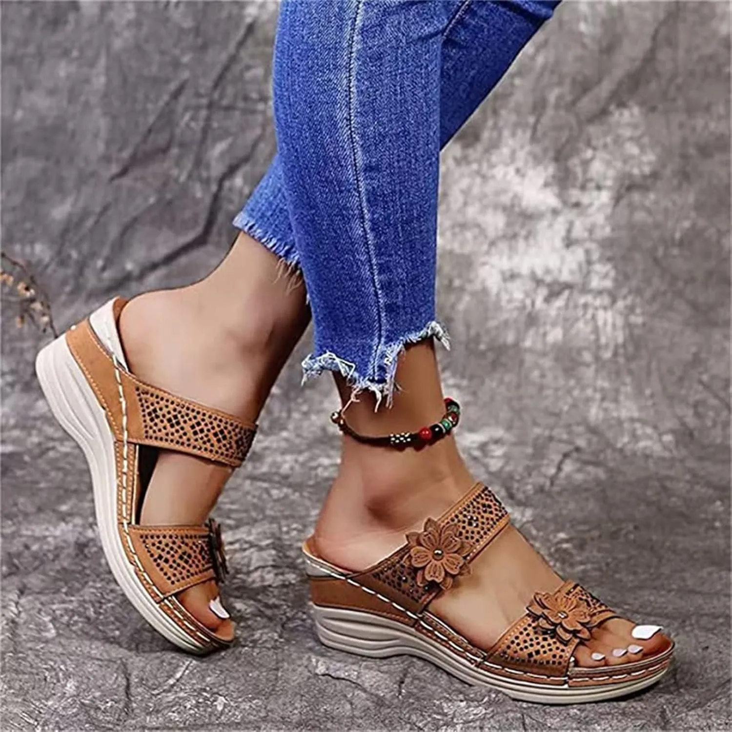 Ladmiple Sandals Women 2023 Fashion Orthopedic Flip Flops Sandals with Arch Support Wedge Slippers Roman Slip On Sandal