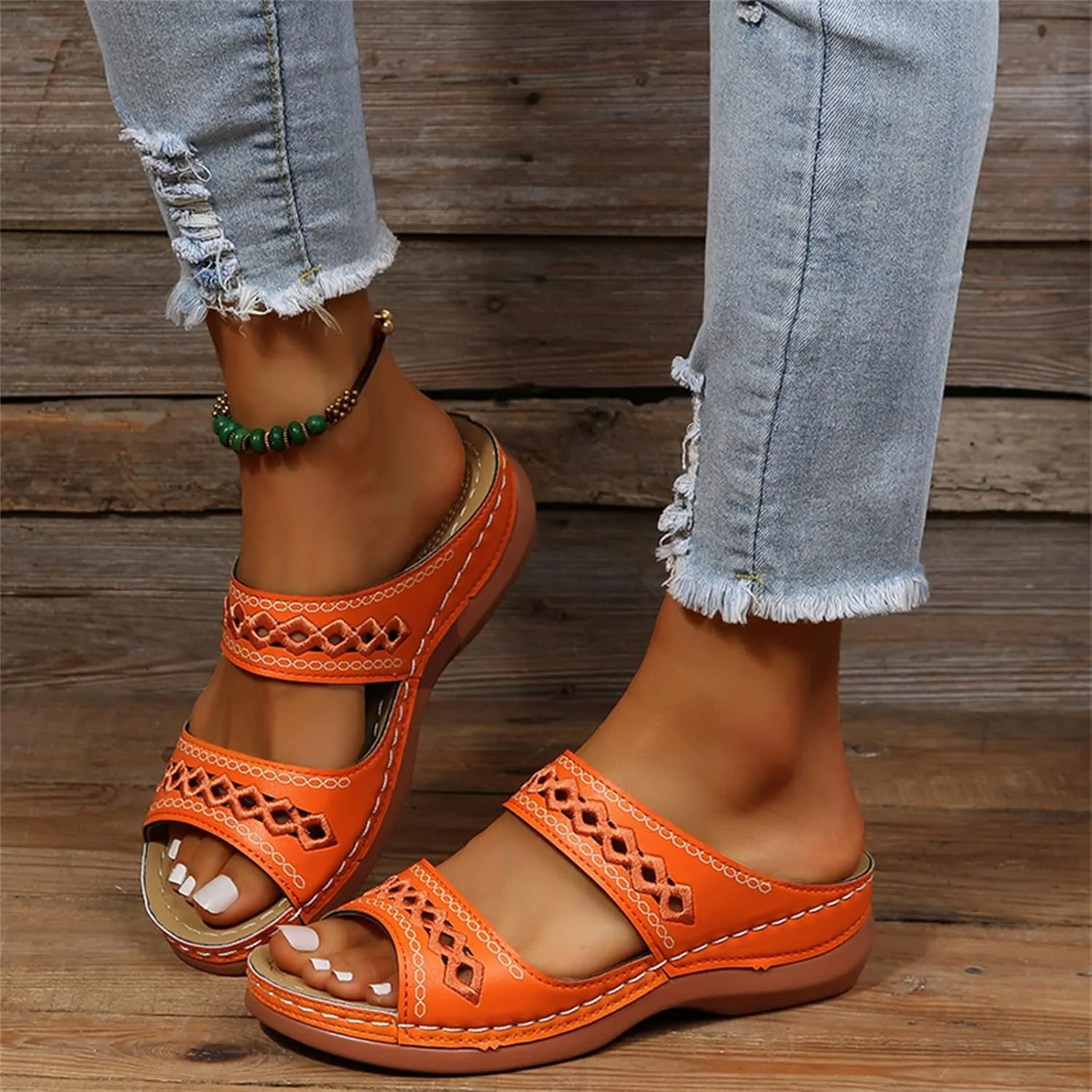 Ladmiple Sandals Women 2023 Fashion Orthopedic Flip Flops Sandals with Arch Support Wedge Slippers Roman Slip On Sandal
