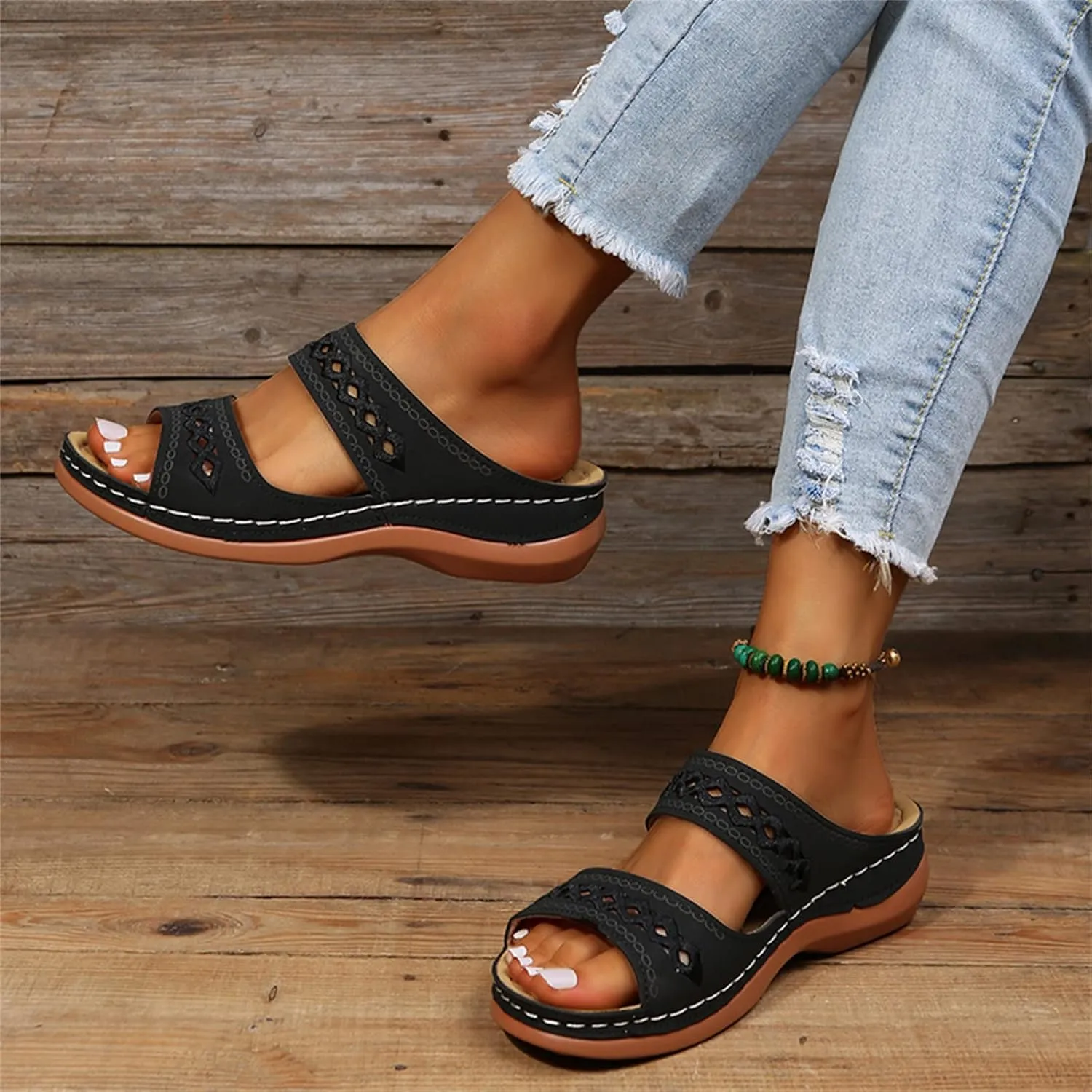 Ladmiple Sandals Women 2023 Fashion Orthopedic Flip Flops Sandals with Arch Support Wedge Slippers Roman Slip On Sandal