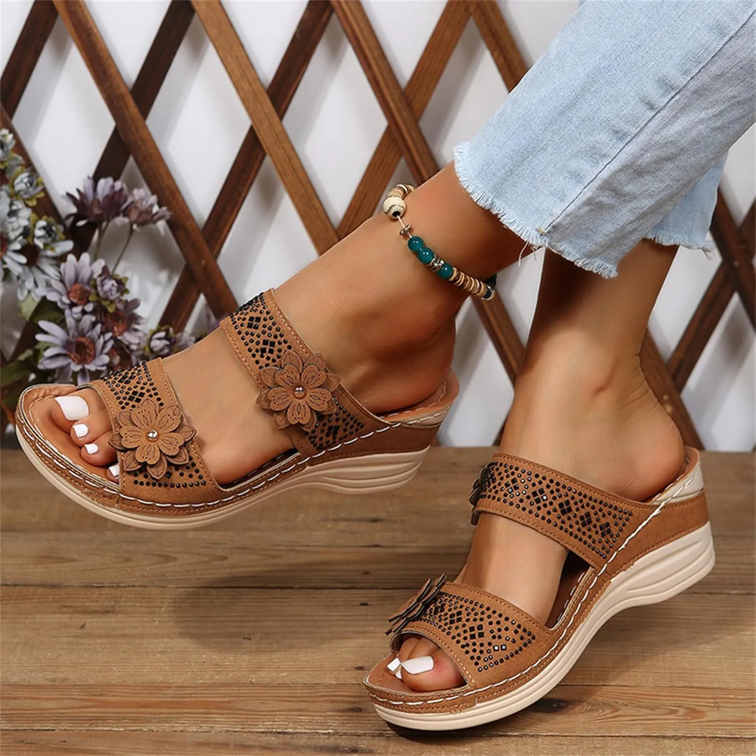 Ladmiple Sandals Women 2023 Fashion Orthopedic Flip Flops Sandals with Arch Support Wedge Slippers Roman Slip On Sandal