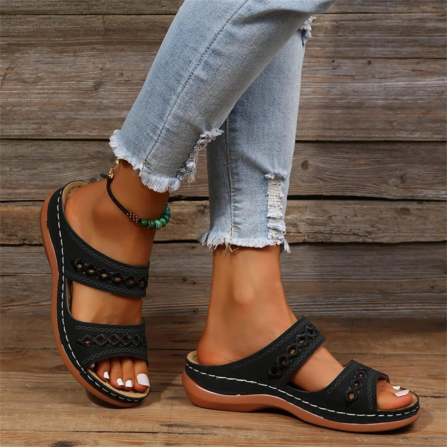 Ladmiple Sandals Women 2023 Fashion Orthopedic Flip Flops Sandals with Arch Support Wedge Slippers Roman Slip On Sandal