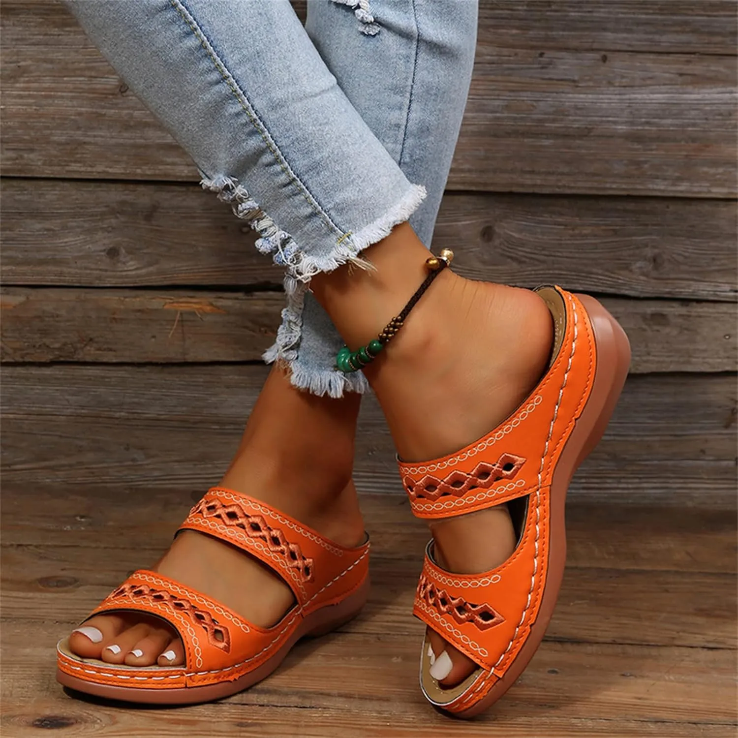 Ladmiple Sandals Women 2023 Fashion Orthopedic Flip Flops Sandals with Arch Support Wedge Slippers Roman Slip On Sandal