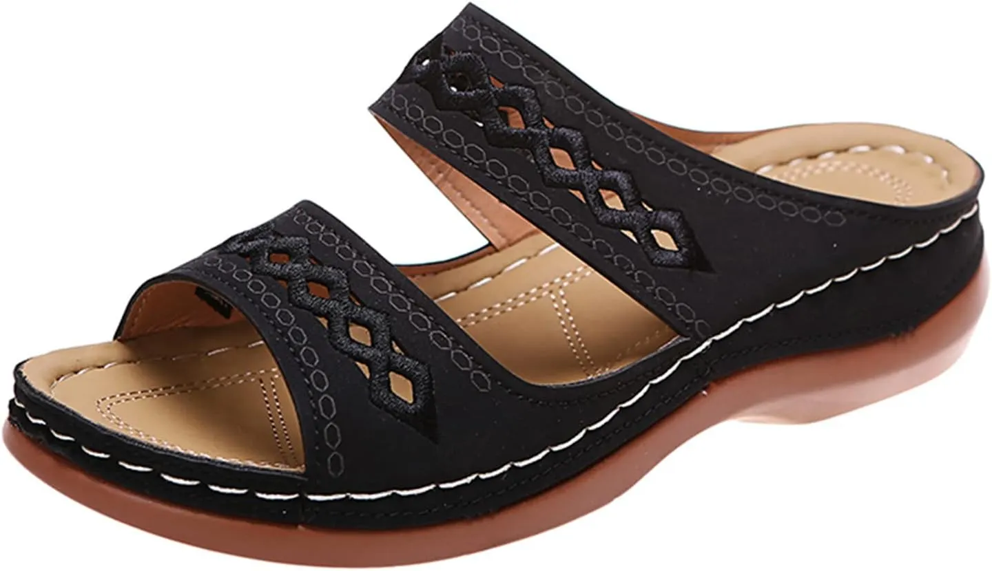 Ladmiple Sandals Women 2023 Fashion Orthopedic Flip Flops Sandals with Arch Support Wedge Slippers Roman Slip On Sandal
