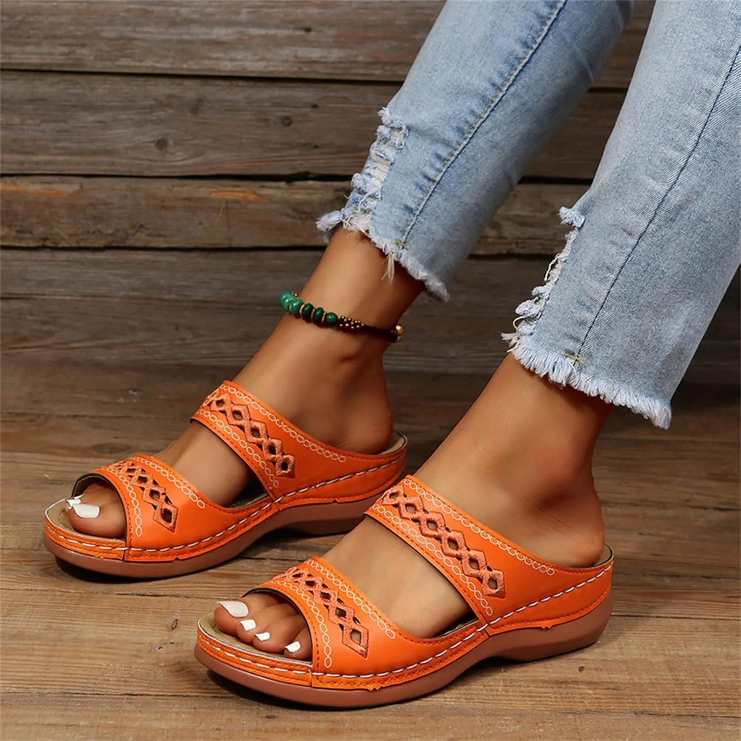 Ladmiple Sandals Women 2023 Fashion Orthopedic Flip Flops Sandals with Arch Support Wedge Slippers Roman Slip On Sandal