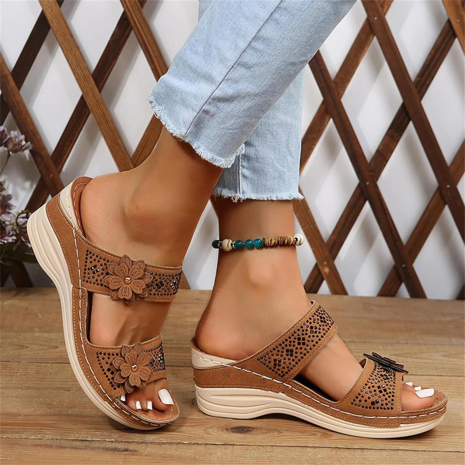Ladmiple Sandals Women 2023 Fashion Orthopedic Flip Flops Sandals with Arch Support Wedge Slippers Roman Slip On Sandal