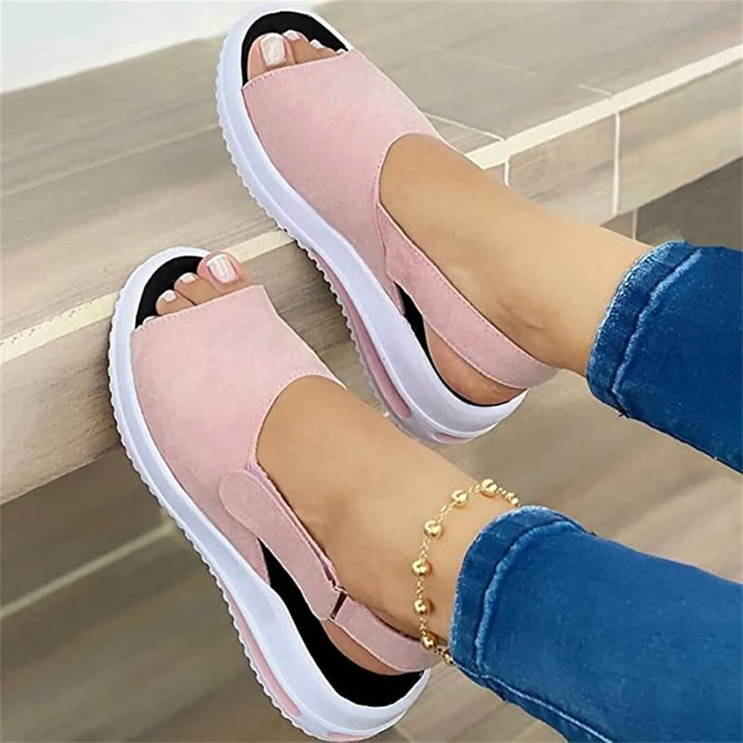 Ladmiple Sandals Women Dressy Summer Fashion Comfy Ring Toe Slip On Sandal Causal Beach Travel Platform Walking Shoes