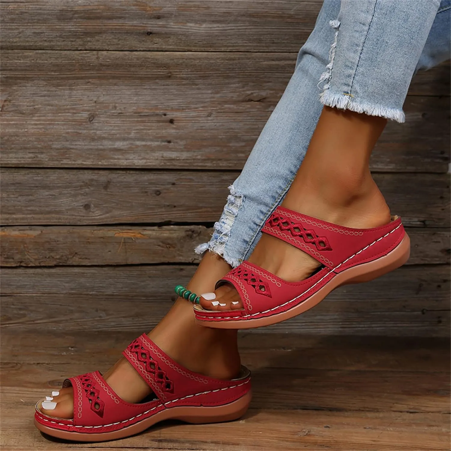 Ladmiple Summer Sandals for Women 2023 Wedge Slides Sandals Breathable Slip On Open Toe Dressy Comfort Orthopedic Shoes