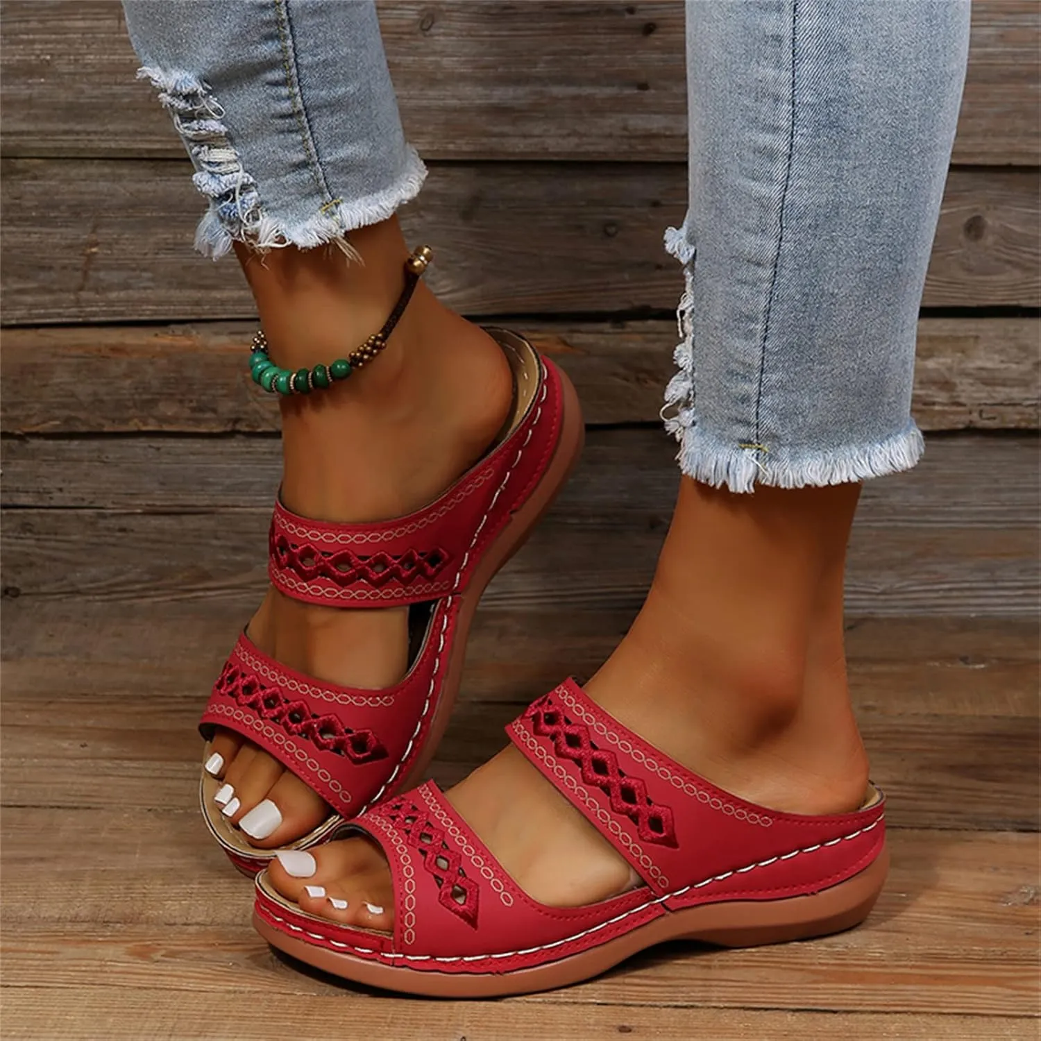 Ladmiple Summer Sandals for Women 2023 Wedge Slides Sandals Breathable Slip On Open Toe Dressy Comfort Orthopedic Shoes