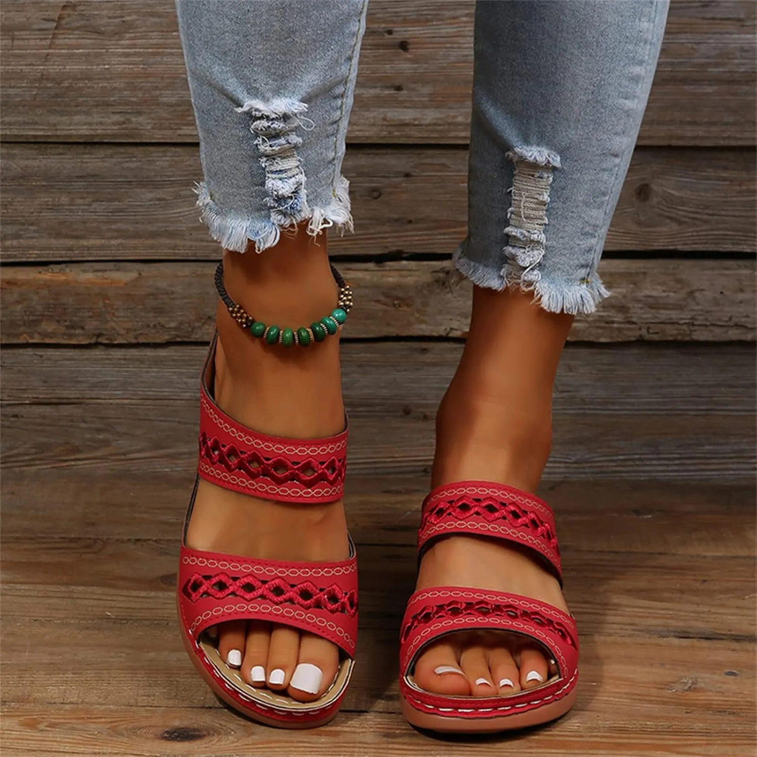 Ladmiple Summer Sandals for Women 2023 Wedge Slides Sandals Breathable Slip On Open Toe Dressy Comfort Orthopedic Shoes