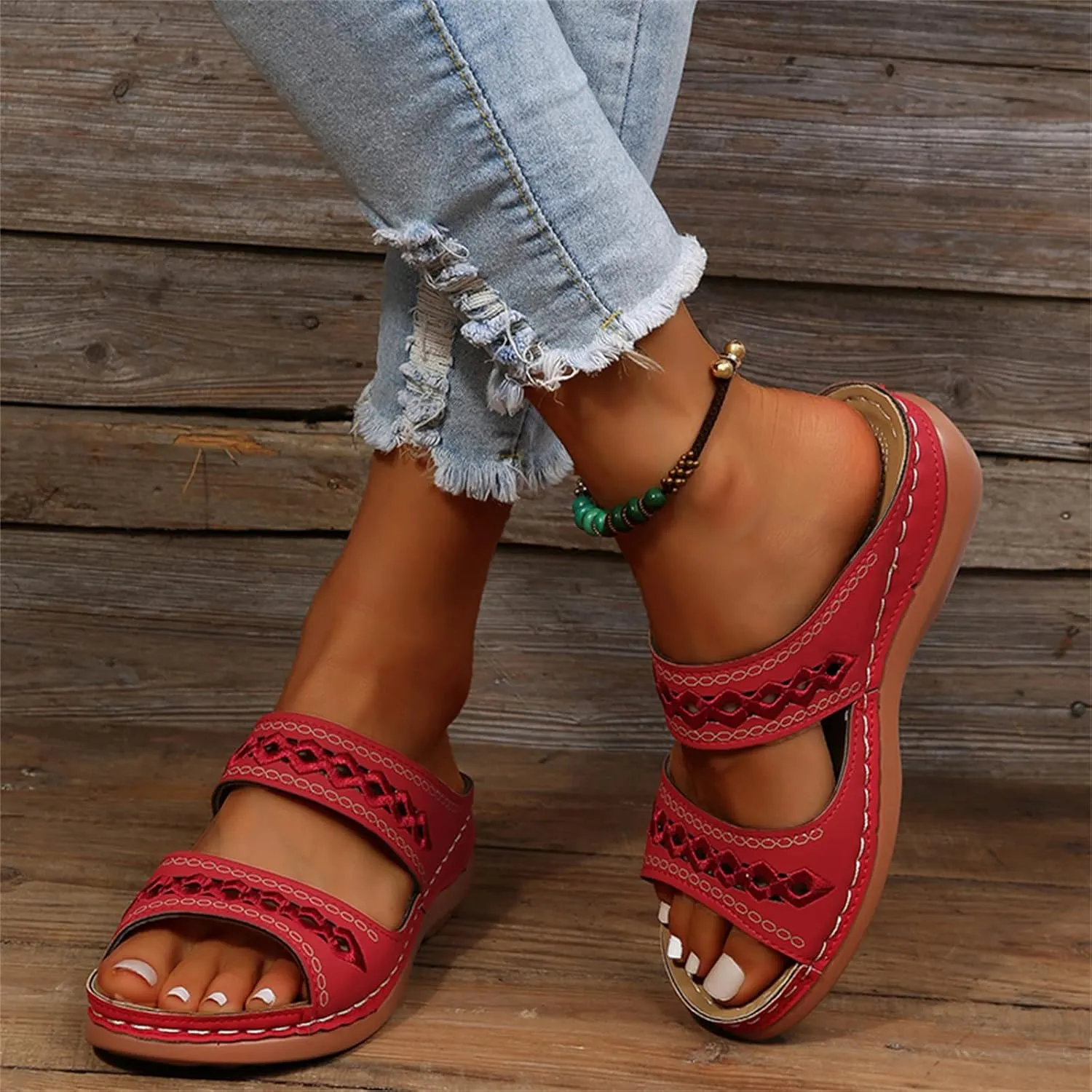 Ladmiple Summer Sandals for Women 2023 Wedge Slides Sandals Breathable Slip On Open Toe Dressy Comfort Orthopedic Shoes